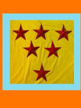 Six (6) Red Painted Tin Star with Hanging Loop 6 3/4" by 6 3/4" Six (6) 16006B